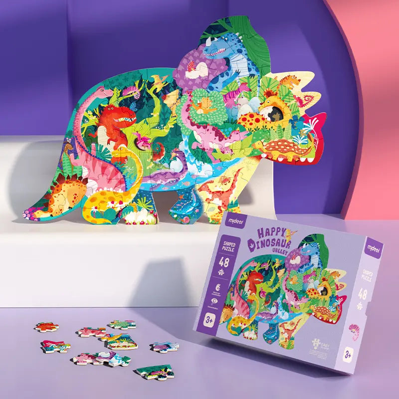 Kolorowe puzzle dinozaury dla dzieci marki mideer w kształcie dinozaura z 48 elementów