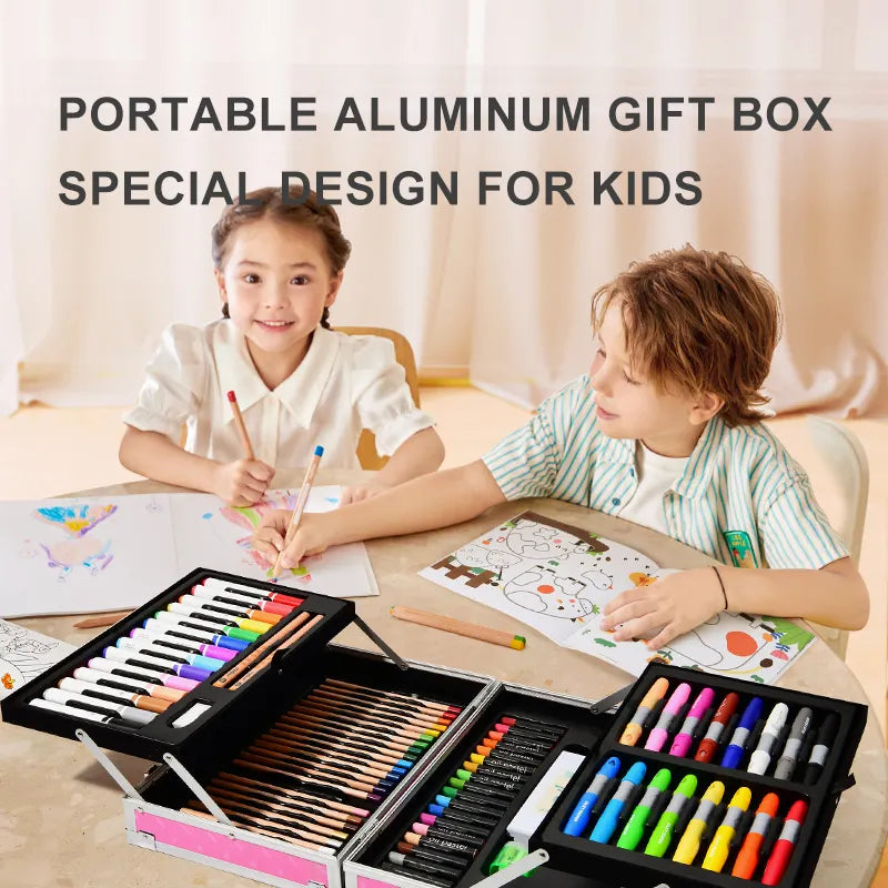 Walizka artystyczna dla dzieci Yamann z kolorowymi kredkami, markerami i pastelami do rysowania