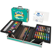 Walizka artystyczna dla dzieci marki Yamann z markerami, kredkami, pastelami i kolorowanką