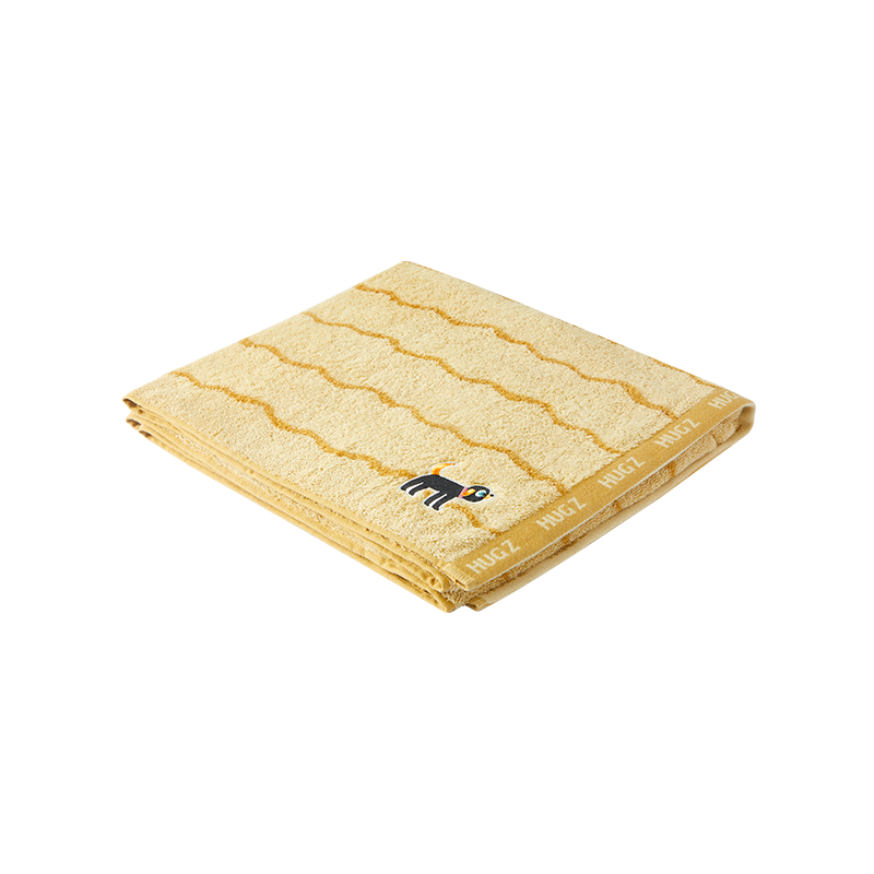 Ręcznik kąpielowy dla dzieci mideer hugz w kolorze żółtym z haftowanym psem i falistym wzorem