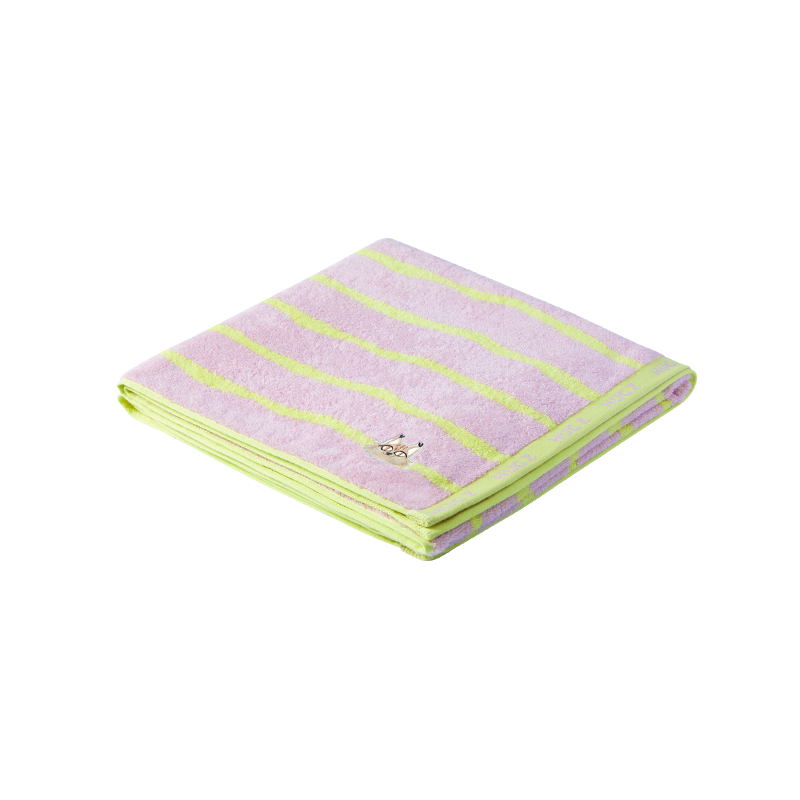 Miękki różowo-żółty ręcznik kąpielowy dla dzieci marki HUGZ z delikatnym wzorem i haftem