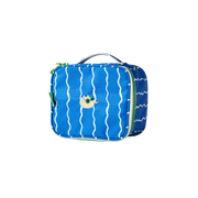 Niebieska kosmetyczka wodoodporna dla dzieci z białymi falistymi paskami i uroczym wzorem