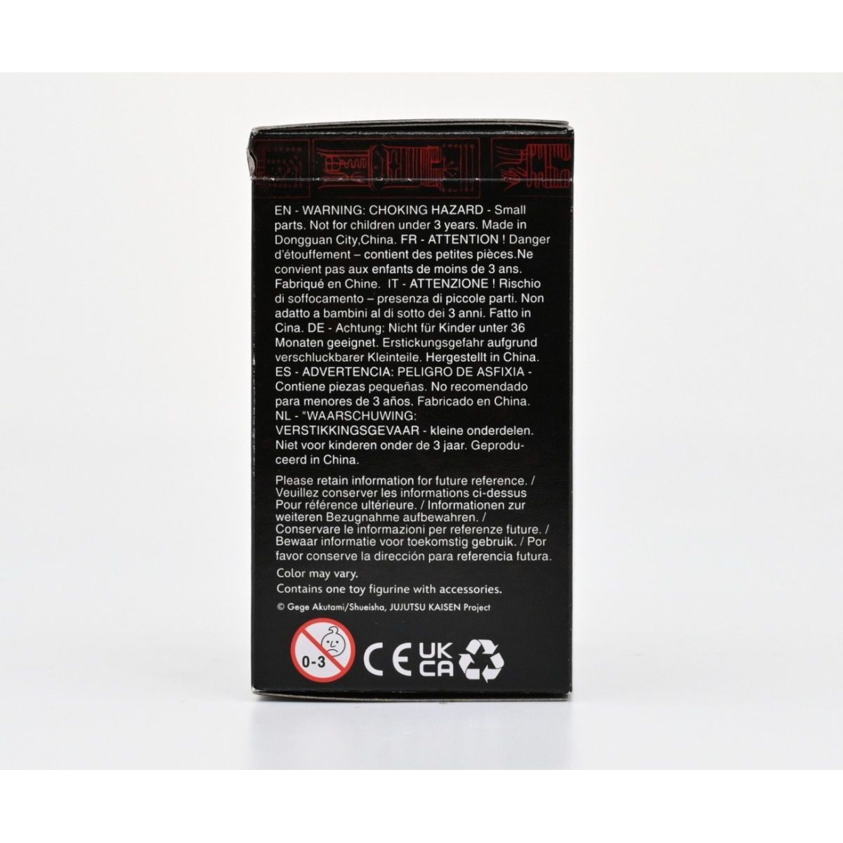 Opakowanie z instrukcjami i ostrzeżeniami Jujutsu Kaisen kapsuła niespodzianka firmy Yamann