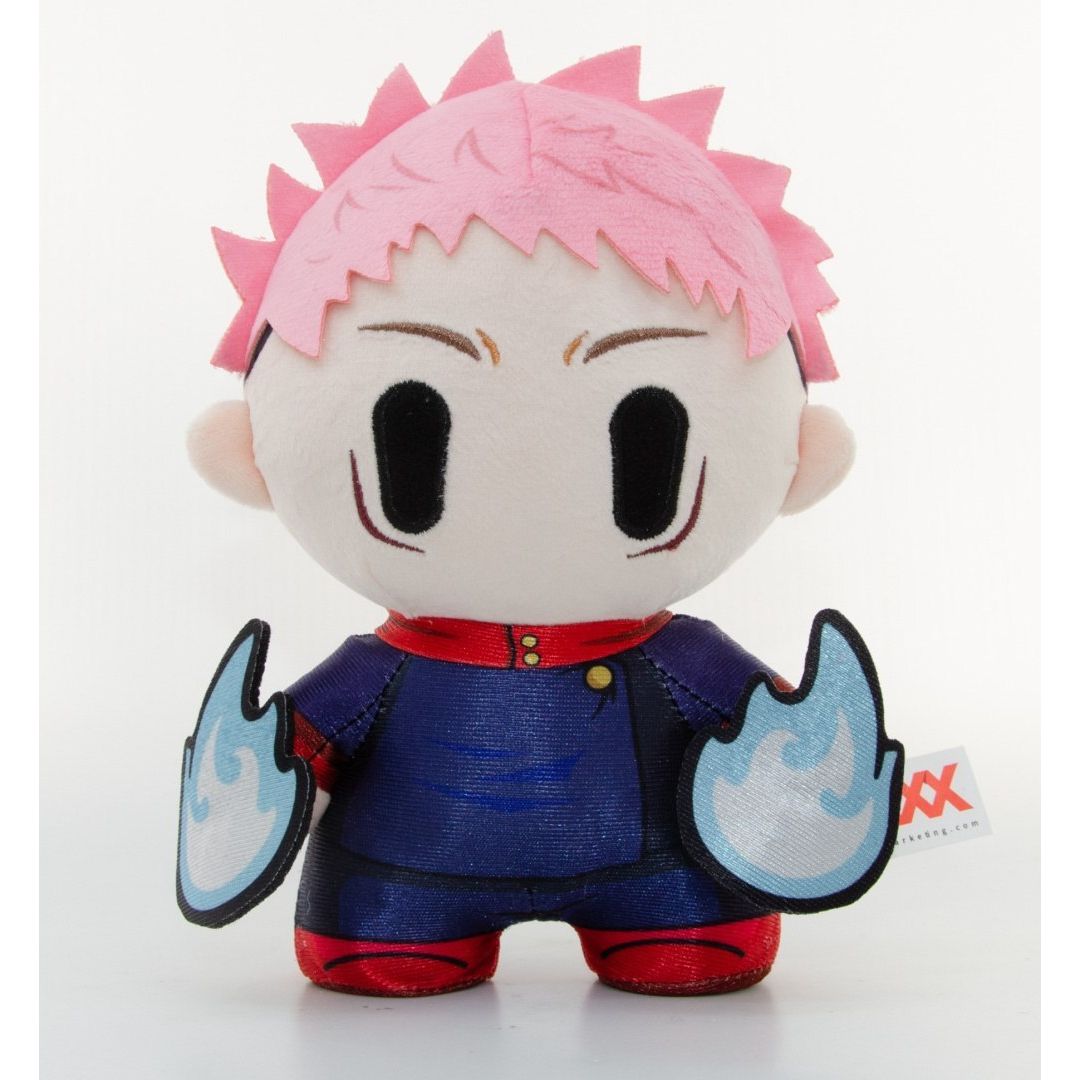 Pluszowa figurka Jujutsu Kaisen z różowymi włosami i niebieskimi płomieniami na dłoniach