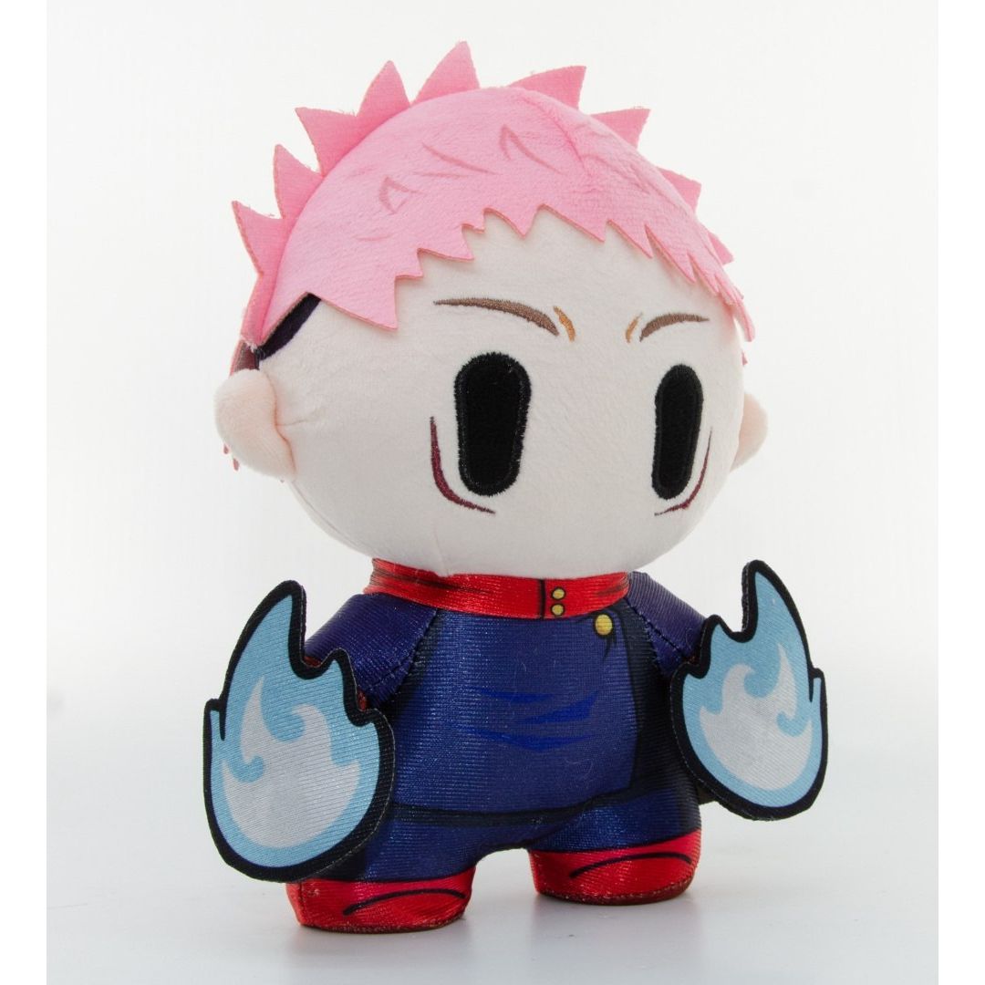 Pluszowa figurka Jujutsu Kaisen w stylu Yu Me Toys z różowymi włosami i niebieskimi płomieniami