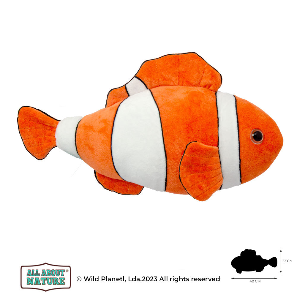 Pluszak błazenek dla dzieci od Wild Planet w jaskrawych pomarańczowo-białych kolorach