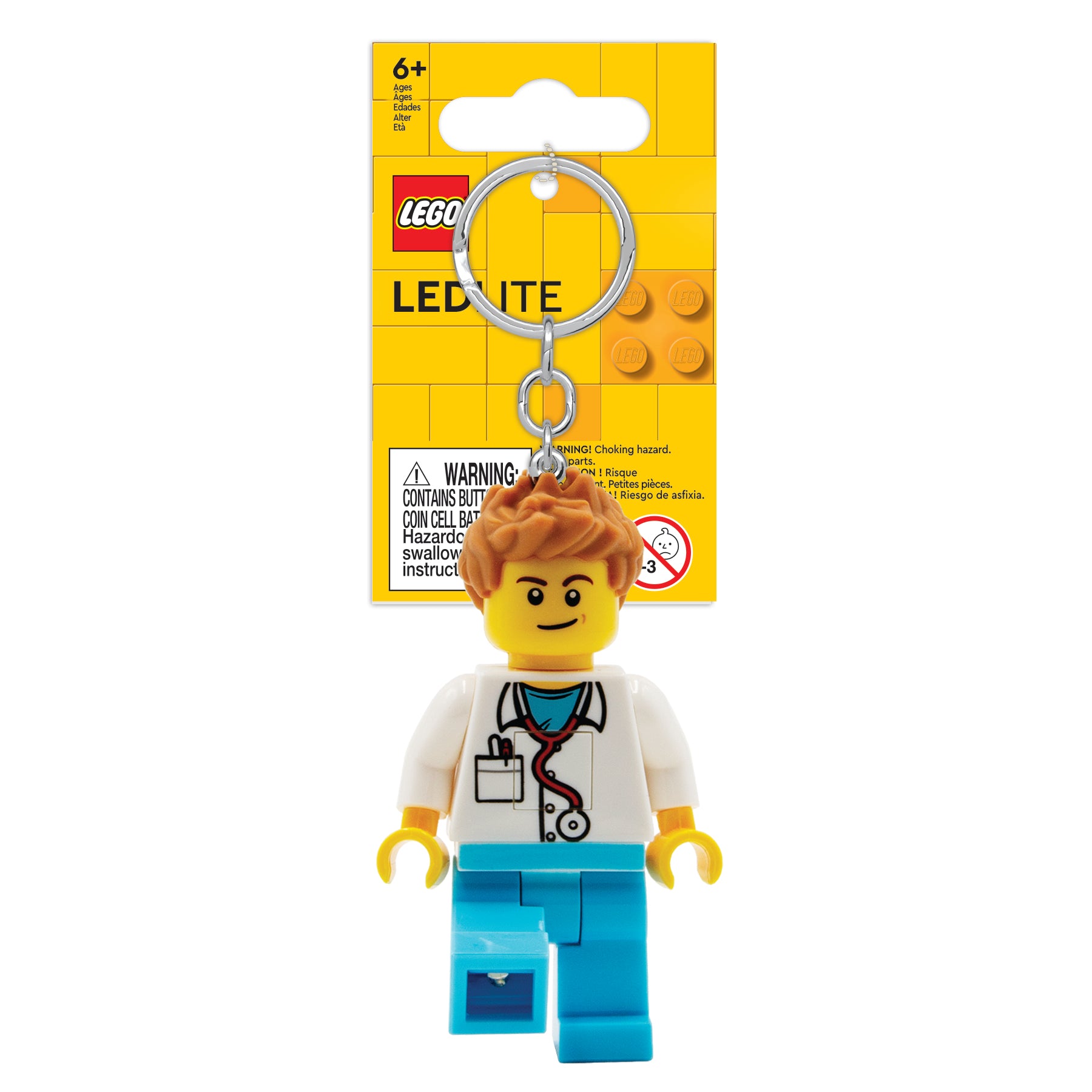 Brelok LEGO lekarz z latarką w formie figurki LEGO z kluczykiem do zawieszania
