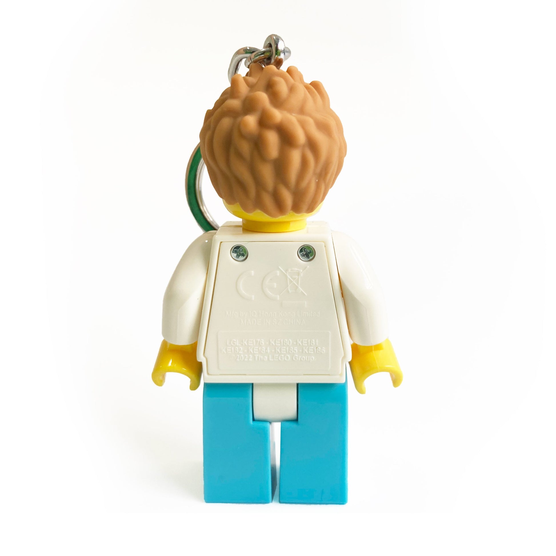 Brelok LEGO lekarz z latarką widok od tyłu z brązowymi włosami i ubraniem medycznym