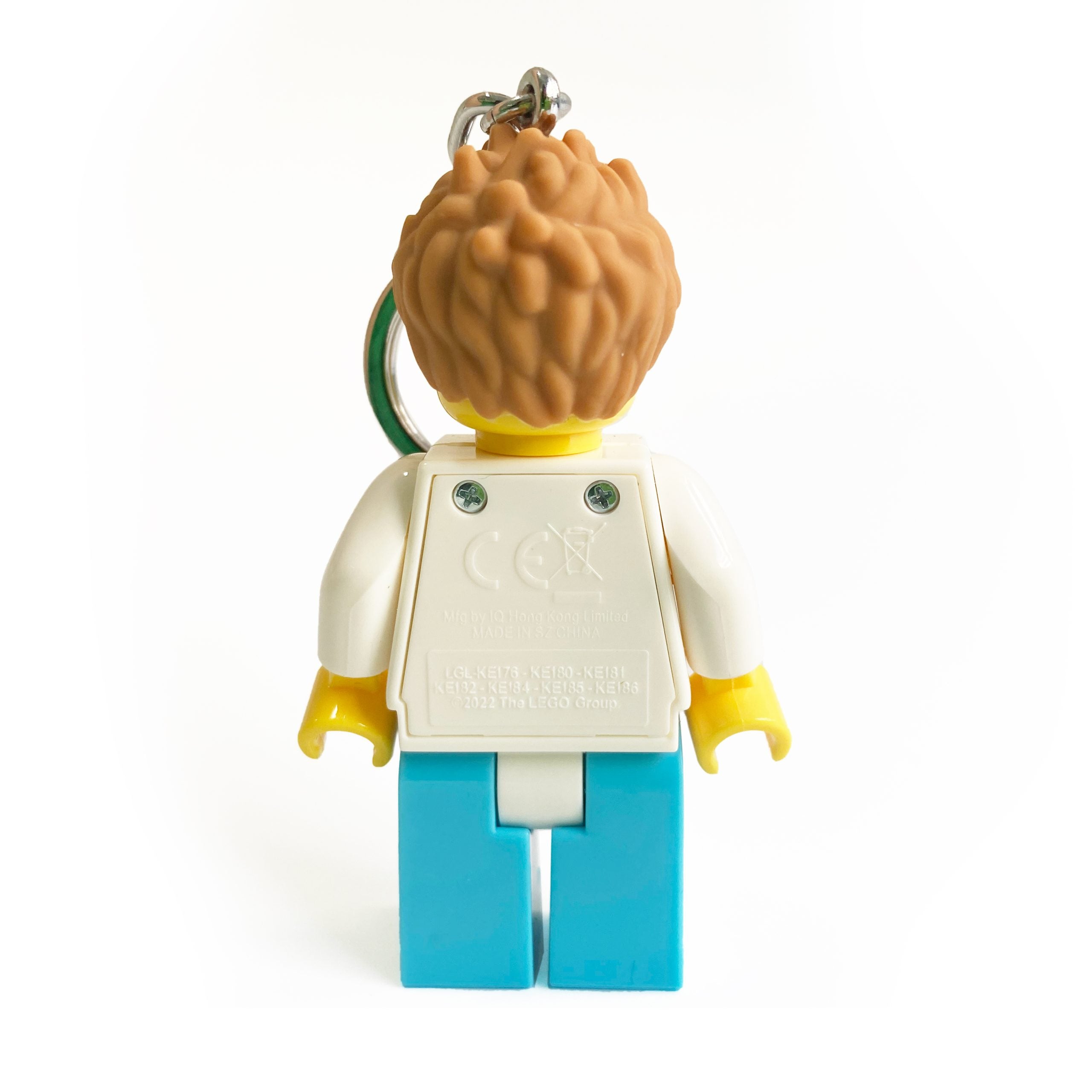 Brelok LEGO lekarz z latarką widok od tyłu z brązowymi włosami i ubraniem medycznym