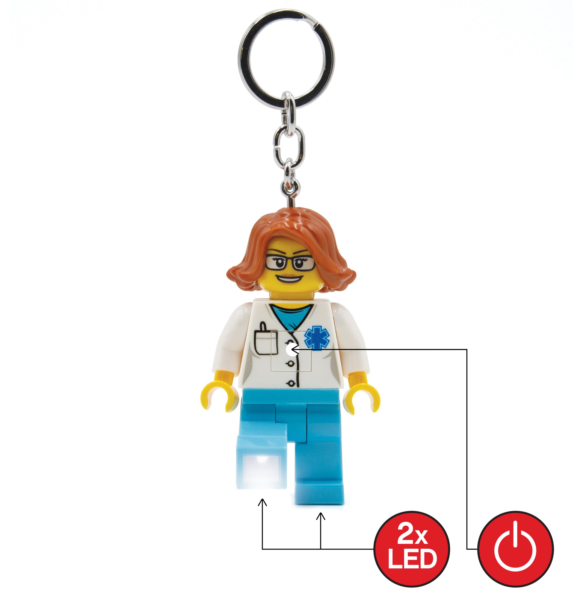 Brelok lego latarka lekarka z dwoma diodami LED i modelem figurki kobiety lekarza