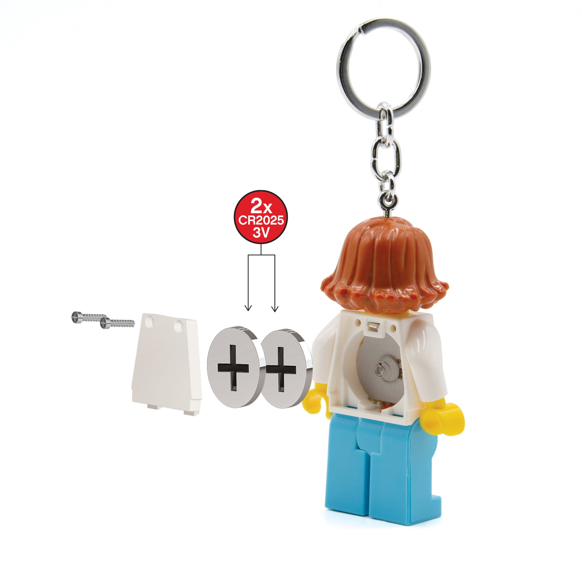 Brelok lego latarka lekarka z wymiennymi bateriami CR2025 do mocowania w kształcie figurki