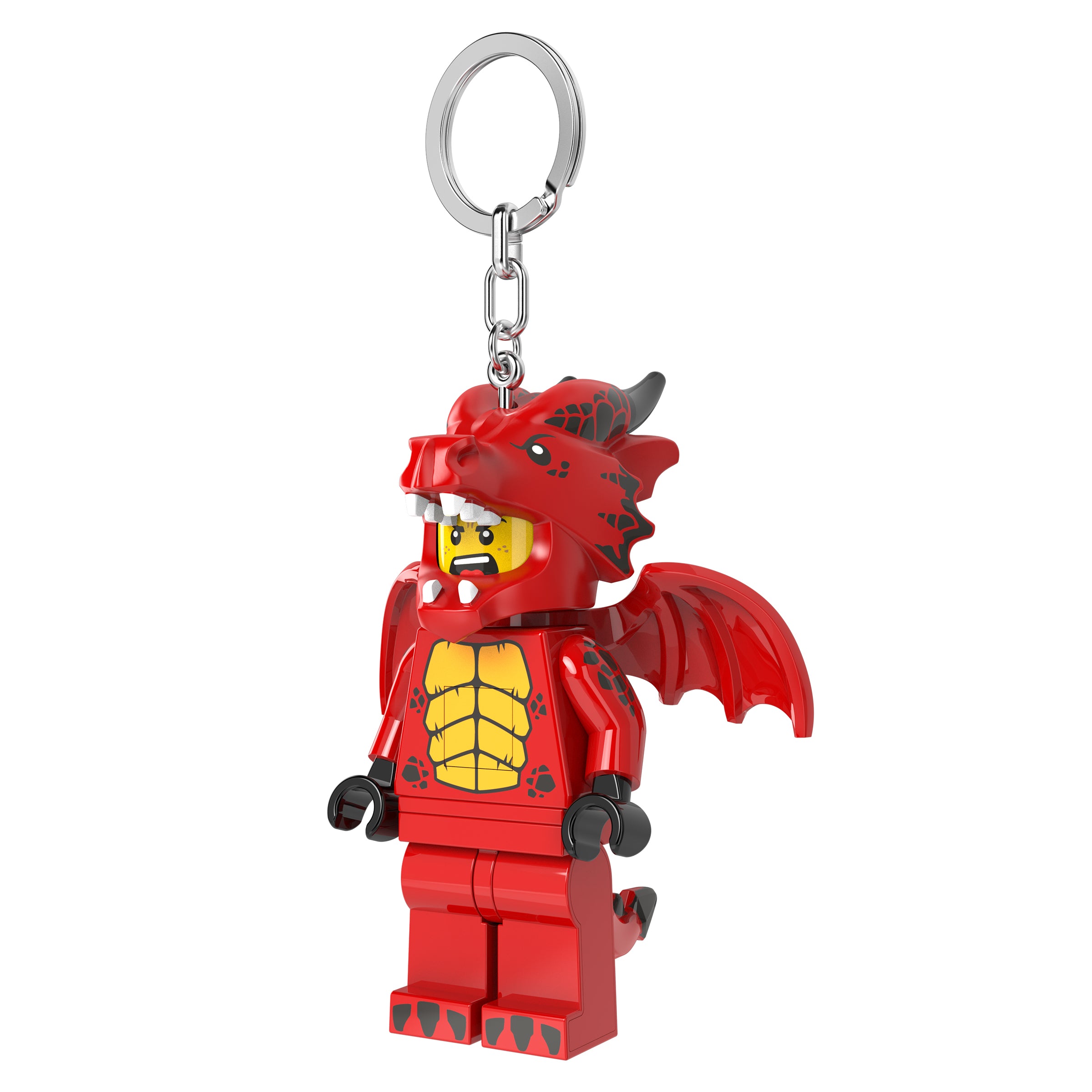 brelok z latarką LEGO smok czerwony smok z skrzydłami i żółtym brzuchem na breloczku