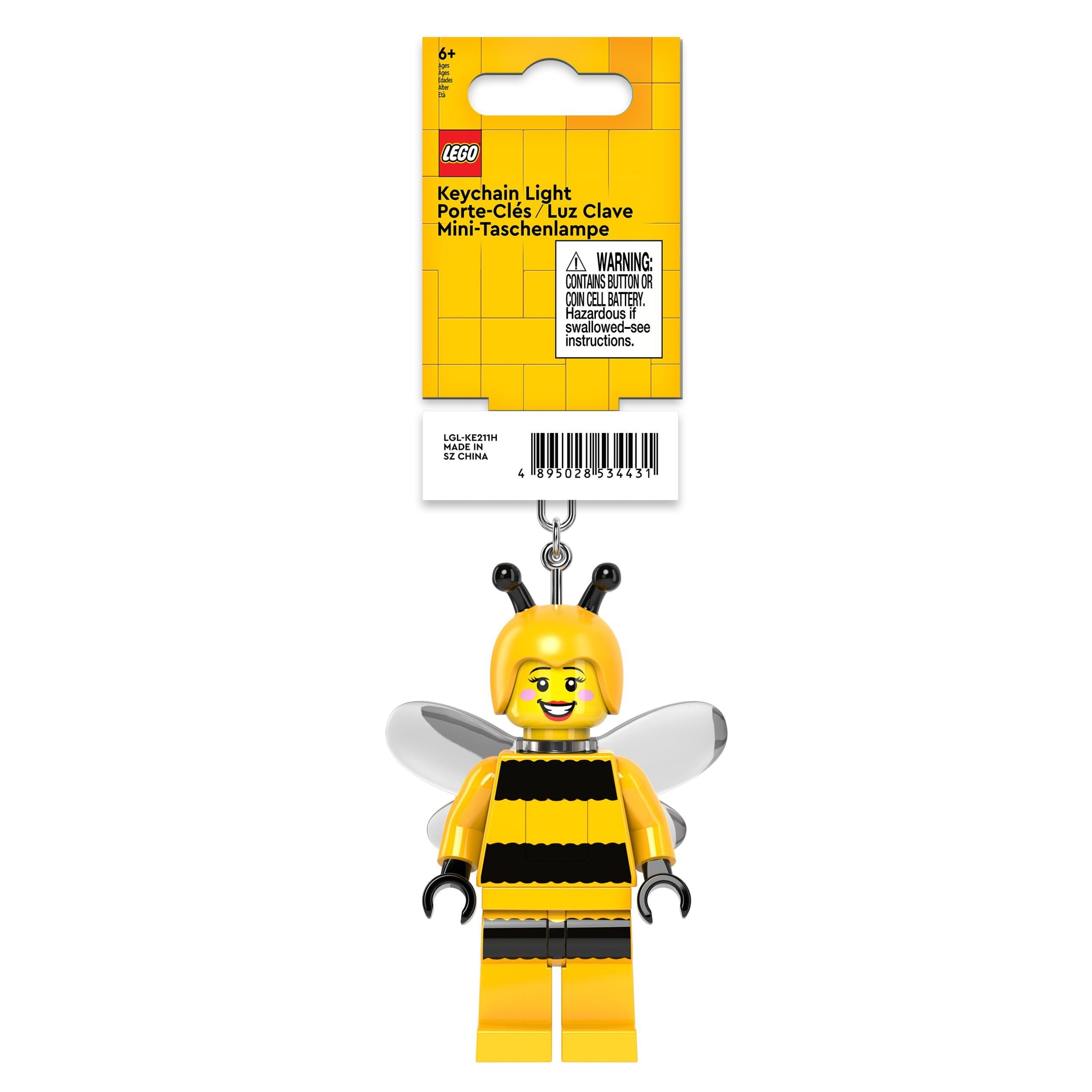 brelok z latarką LEGO Pszczółka w formie figurki LEGO z żółto-czarnym paskowanym kostiumem pszczółki
