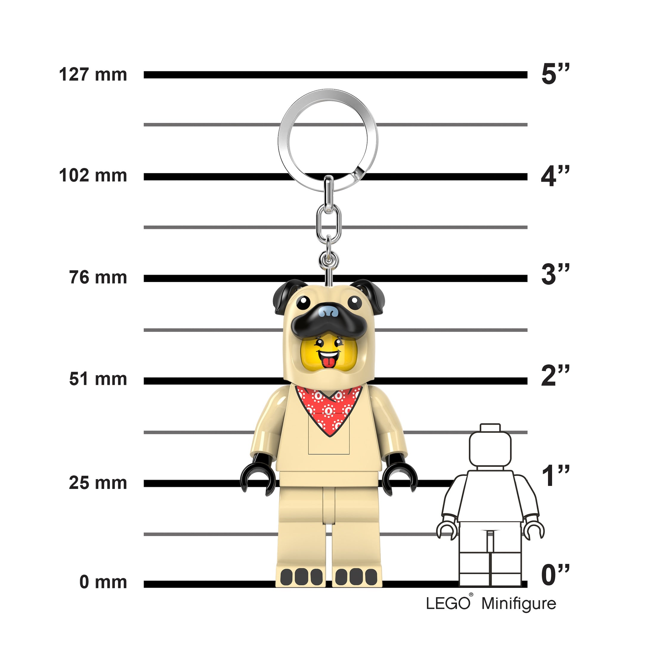 Brelok z latarką LEGO Mops w kształcie figurki psa na metalowym kółku od MOB