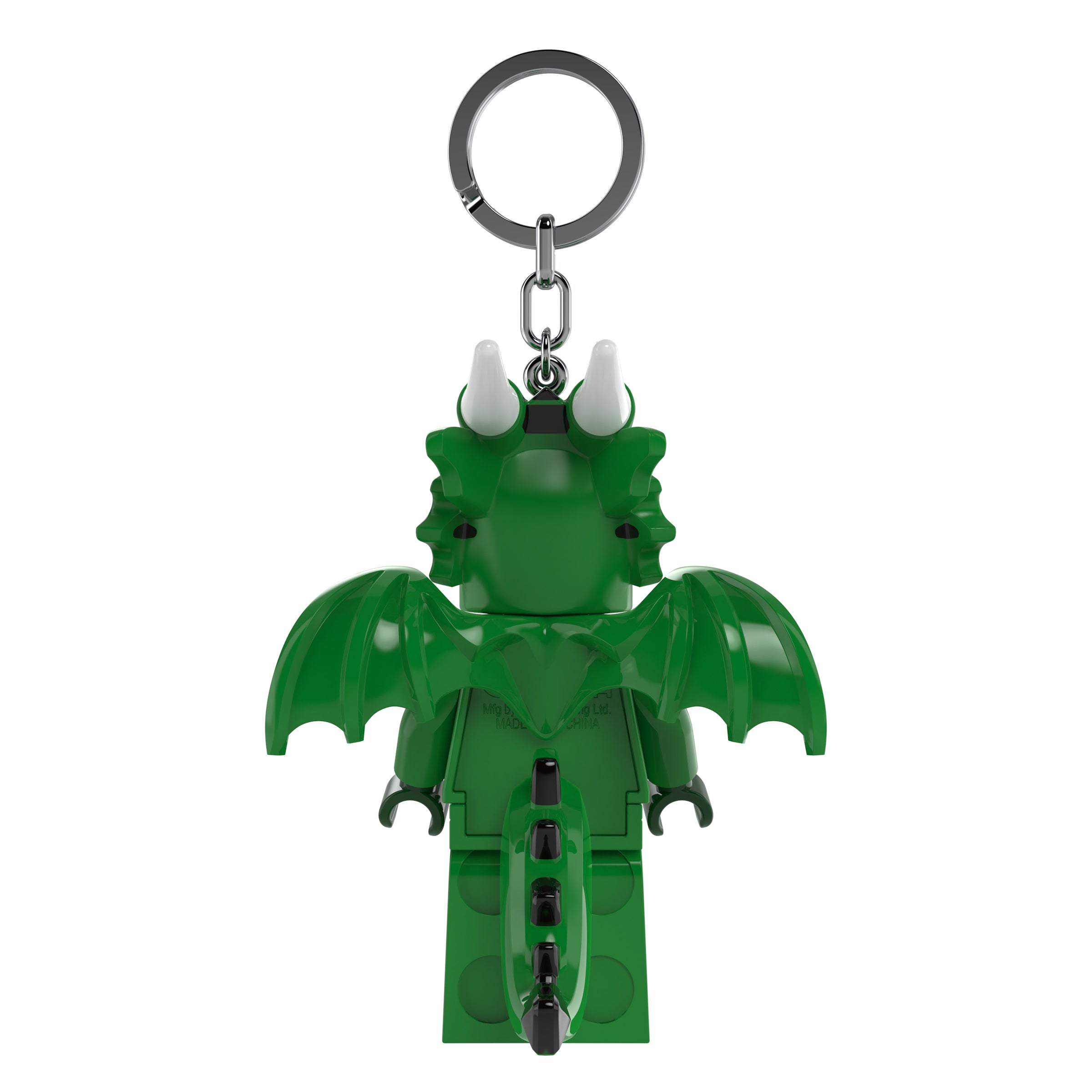 Brelok z latarką LEGO Zielony Smok od MOB w kształcie zielonego smoka z skrzydłami i rogami