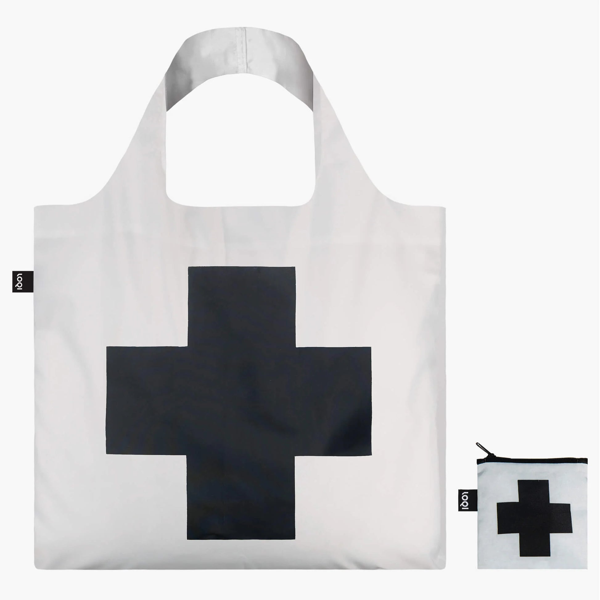 torba LOQI Kazimir Malevich Black Cross biała z czarnym krzyżem i małym etui na zamek