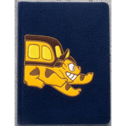 Pluszowy notatnik kotobus w granatowej okładce z żółtym wzorem kota autobusu