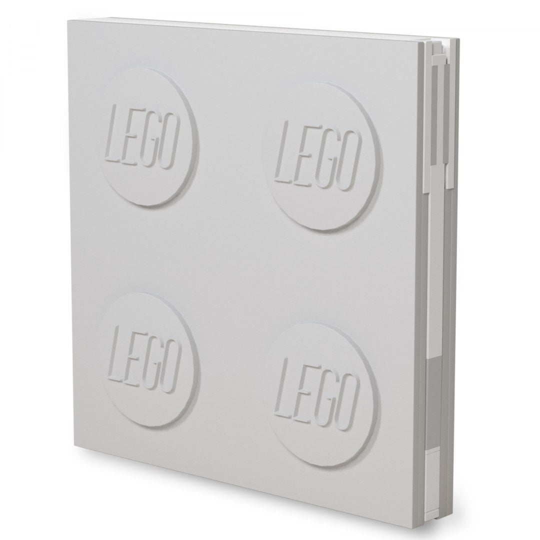 Notatnik LEGO szary z tłoczonym logo i klockowym wzorem na okładce