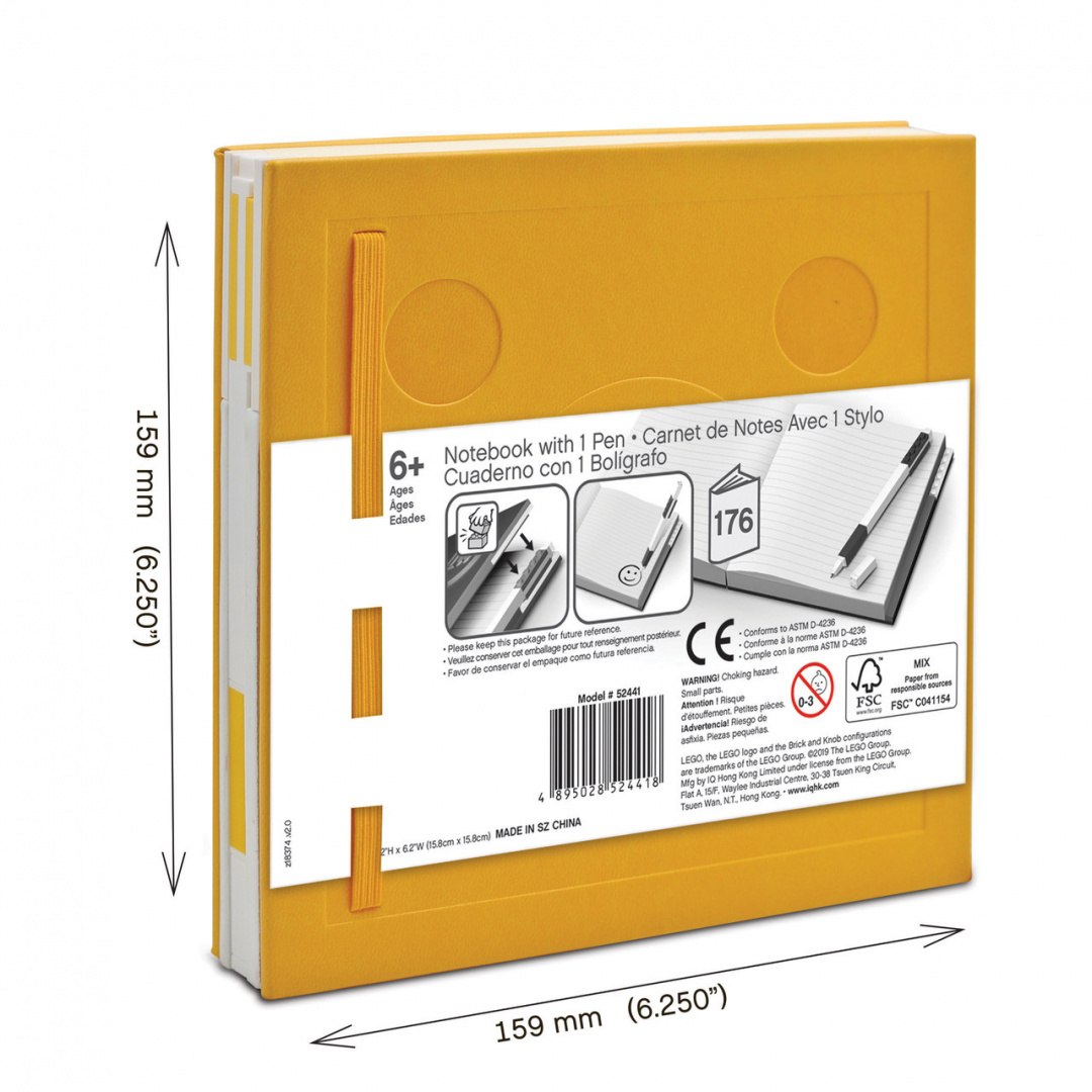 Żółty notatnik LEGO żółty z gumką i długopisem z 176 kartkami BV JACOB COMPANY