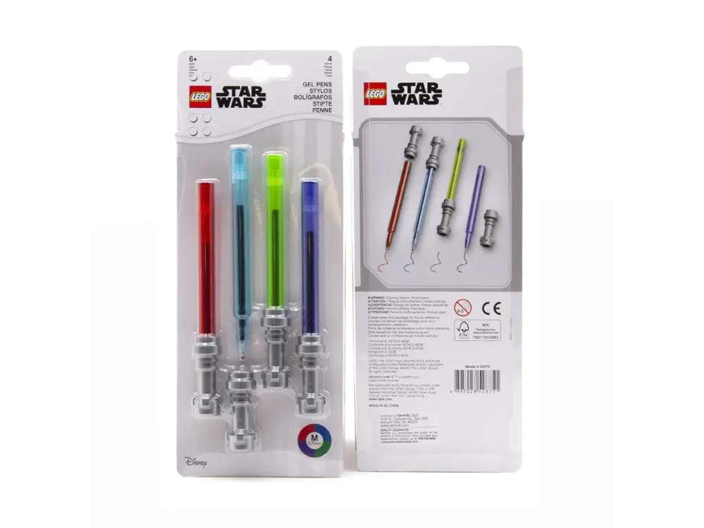 Zestaw 4 długopisy żelowe Star Wars LEGO z kolorowym tuszem i motywem mieczy świetlnych