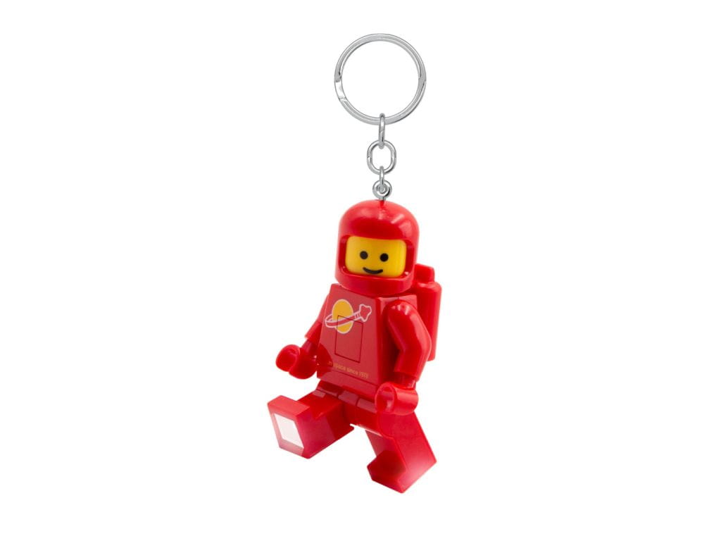 MOB brelok z latarką LEGO astronauta w czerwonym stroju kosmicznym na metalowym kółku