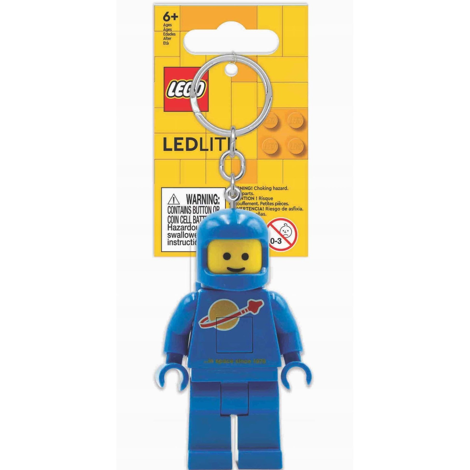 Brelok LEGO niebieski astronauta z figurką w kosmicznym kombinezonie i uśmiechniętą twarzą