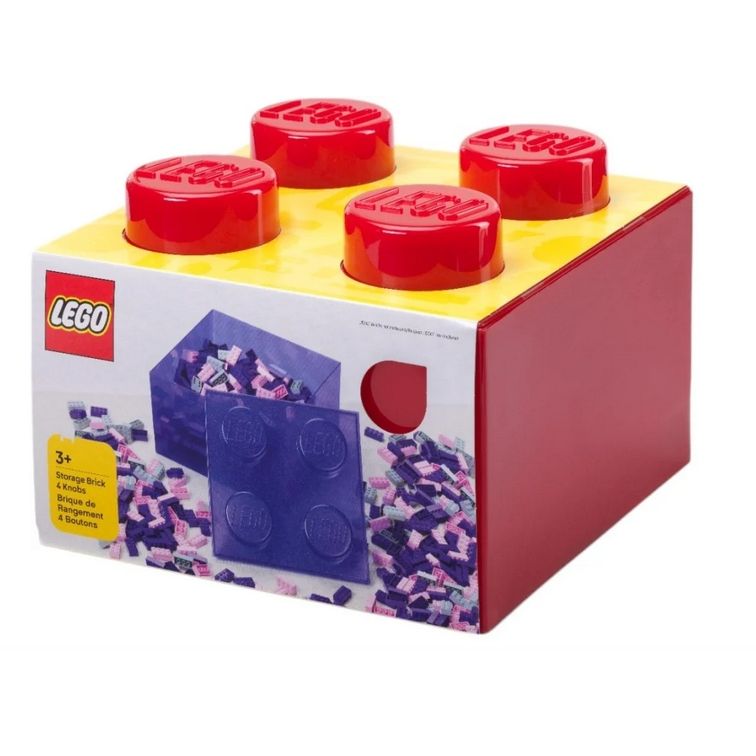 Pojemnik LEGO na klocki w kształcie dużej czerwono-żółtej cegły LEGO do przechowywania