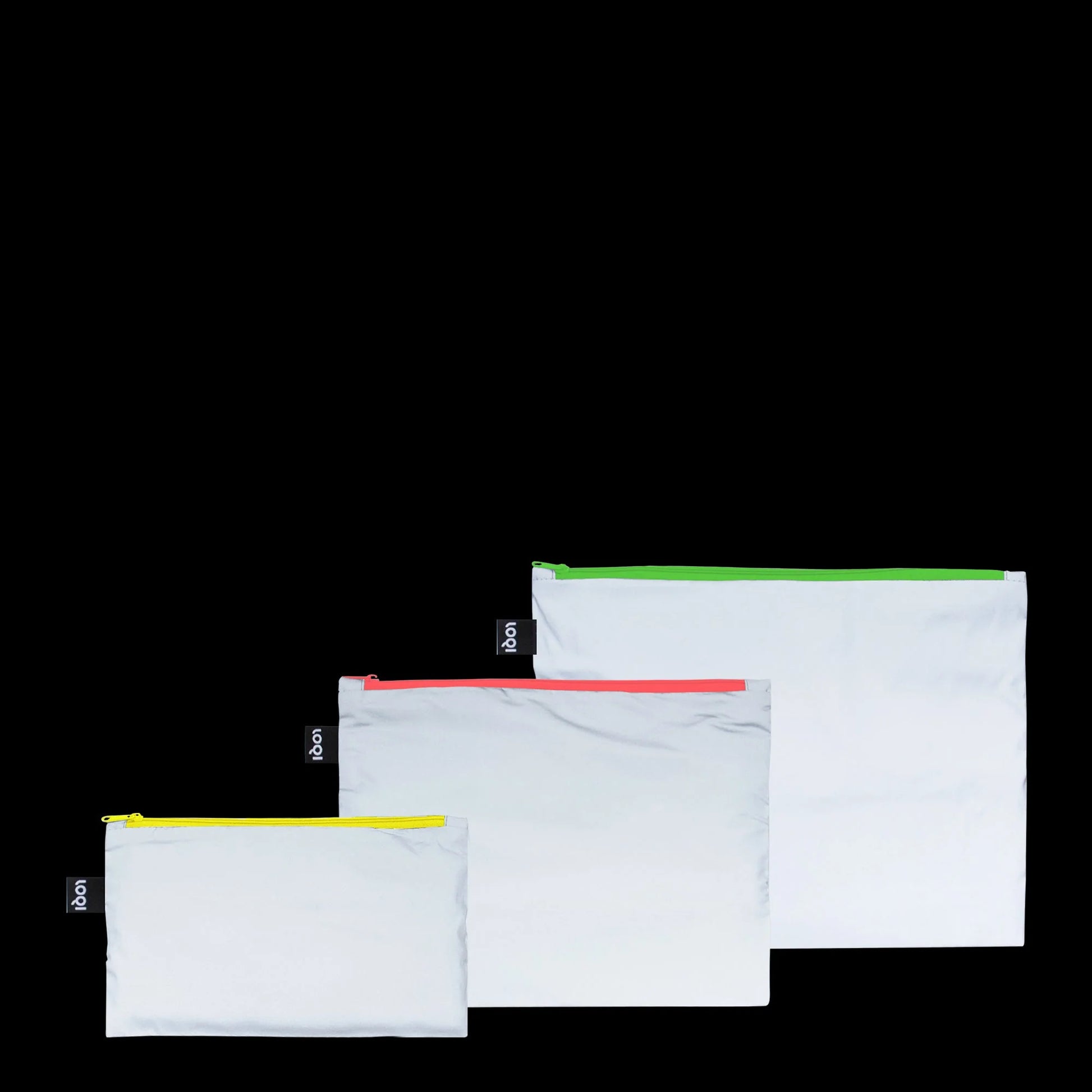 Zestaw saszetek LOQI neon w trzech rozmiarach z kolorowymi zamkami błyskawicznymi