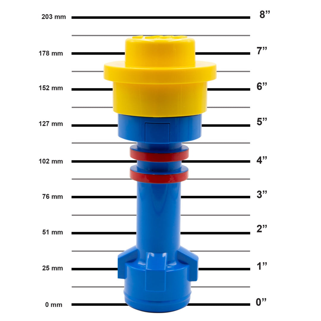 Niebieska latarka LEGO Classic z żółtą nakładką i czerwonymi pierścieniami MOB