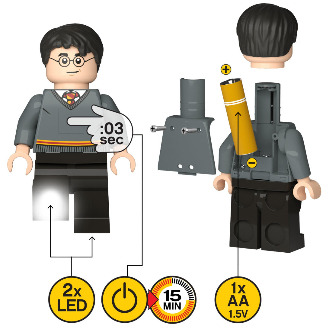 Latarka LEGO Harry Potter z dwoma diodami LED i zasilana jedną baterią AA 1.5V