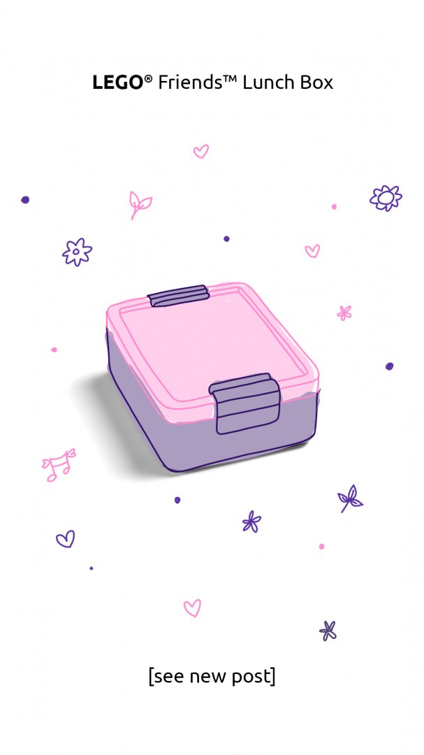 Lunchbox LEGO Friends w różowym i fioletowym kolorze z dwoma zatrzaskami