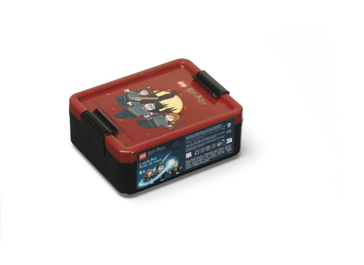 Lunchbox LEGO Harry Potter Gryffindor w czerwono czarnych kolorach z postaciami z serii Harry Potter