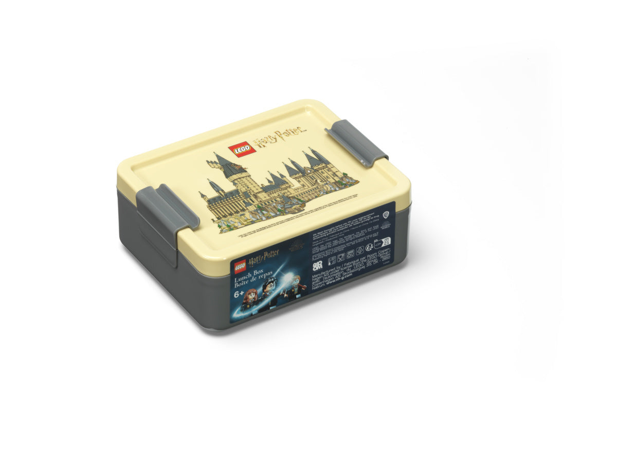 Lunchbox LEGO Harry Potter w kremowo-szarym kolorze z motywem zamku Hogwart od BV JACOB COMPANY