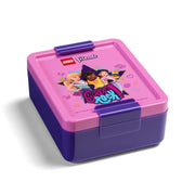 Lunchbox LEGO Friends w fioletowo-różowych kolorach z motywem dziewczyn i napisem Girls Rock