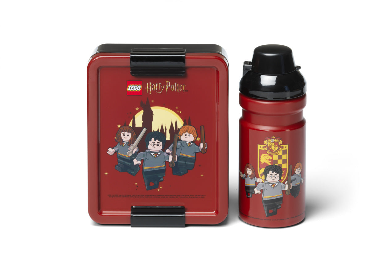 Lunchbox LEGO Harry Potter Gryffindor czerwony z motywem postaci z Harry'ego Pottera i butelka na napój