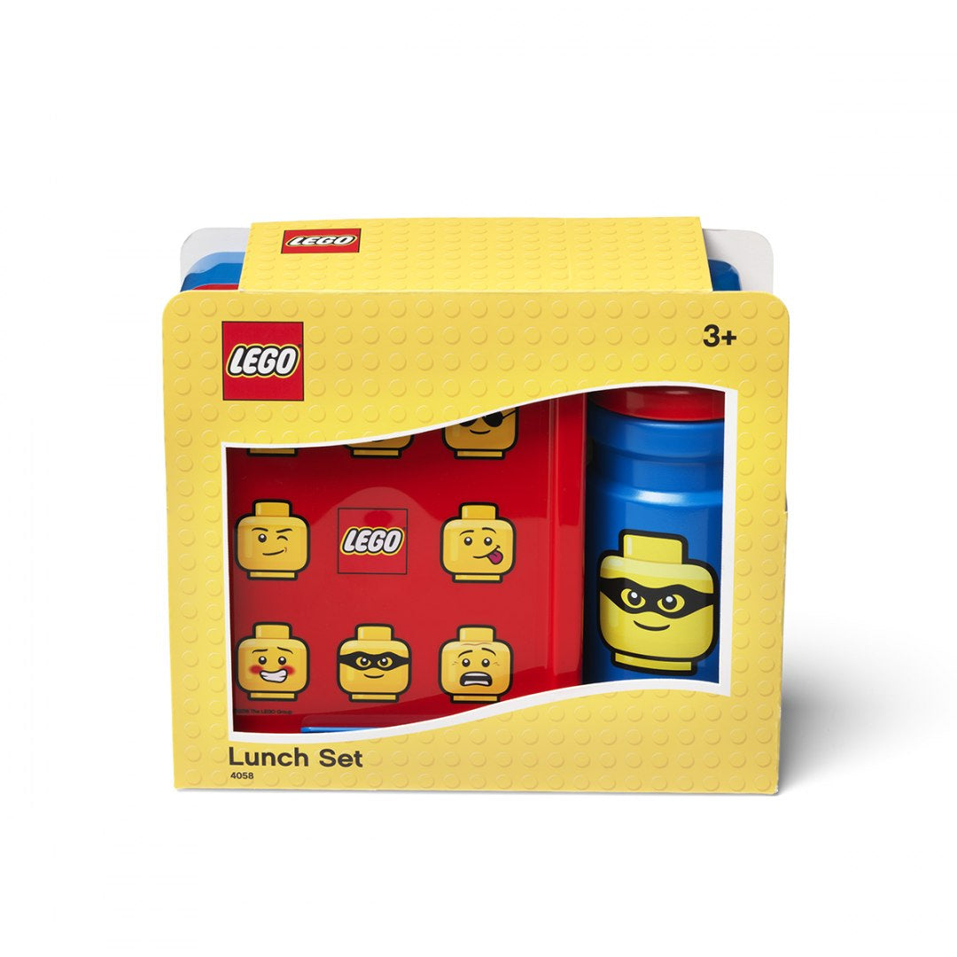 Lunchbox LEGO classic z nadrukiem minifigurek LEGO i butelką na napój w zestawie