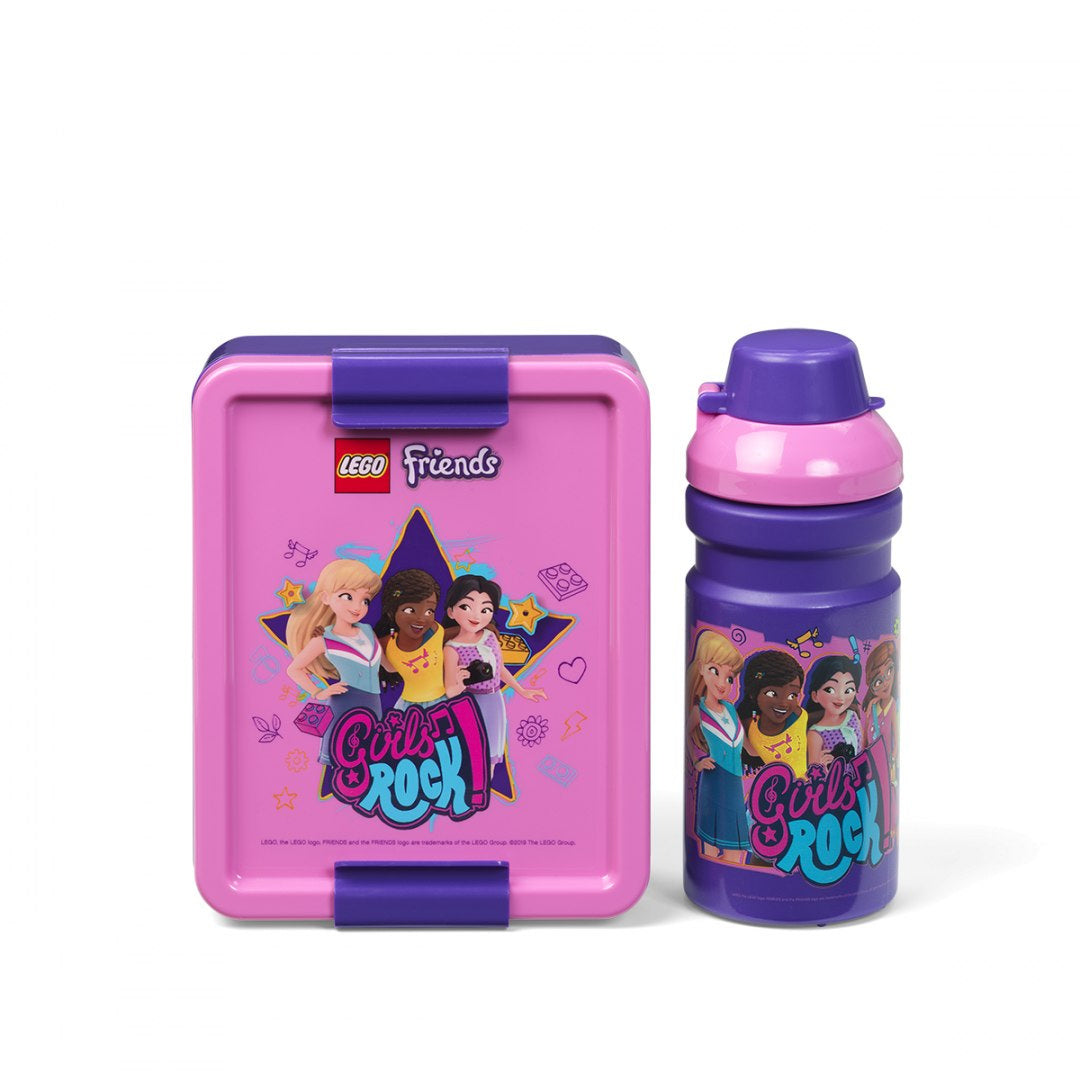 Lunchbox LEGO Friends z bidonem w kolorach różowym i fioletowym z motywem Girls Rock