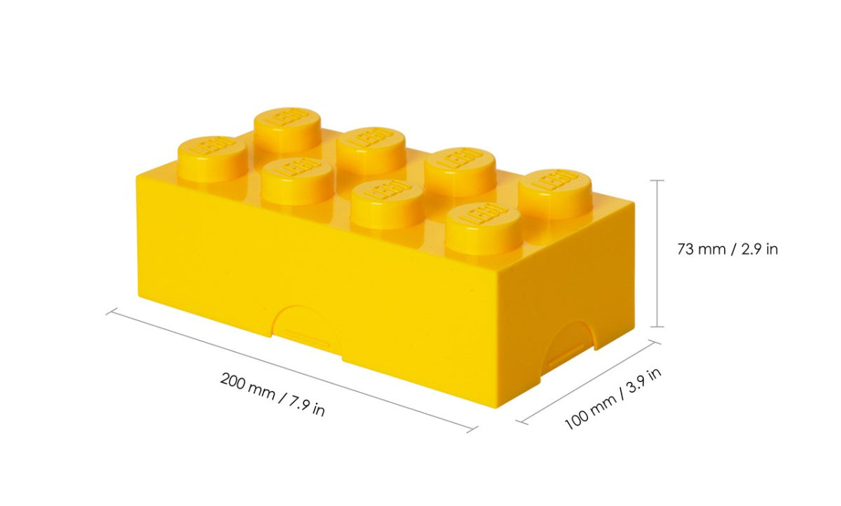 Żółty lunchbox LEGO żółty w kształcie klocka z wymiarami 200x100x73 mm od BV JACOB COMPANY