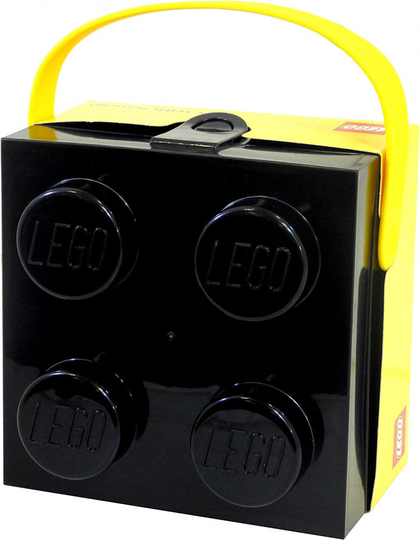 Lunchbox LEGO czarny z żółtym uchwytem w kształcie klocka LEGO