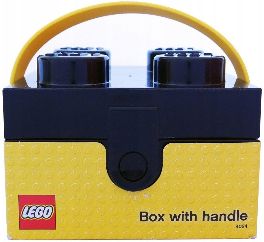 Czarny lunchbox LEGO czarny z żółtym uchwytem i segmentami przypominającymi klocki