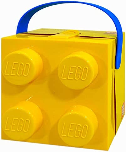 Żółty lunchbox klocek LEGO z niebieskim uchwytem od BV JACOB COMPANY