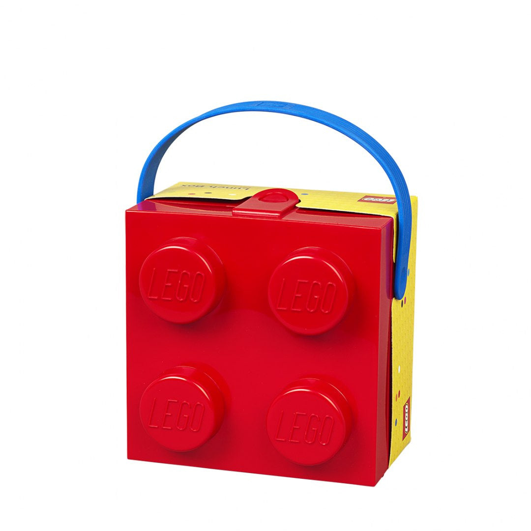 Lunchbox klocek LEGO w kształcie czerwonego klocka z niebieskim uchwytem od BV JACOB COMPANY