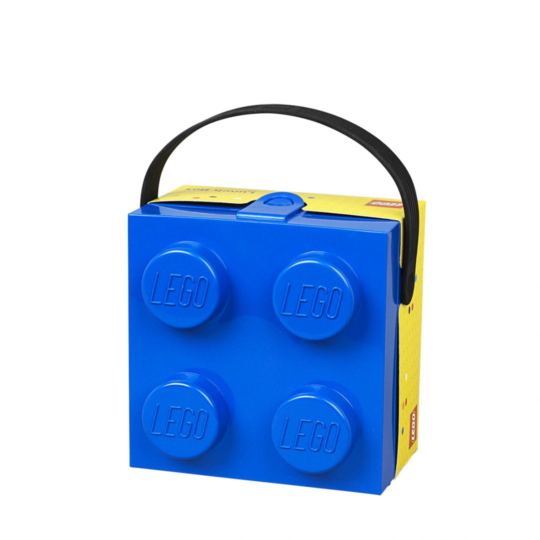 Niebieska lunchbox klocek LEGO z uchwytem do przenoszenia od BV JACOB COMPANY