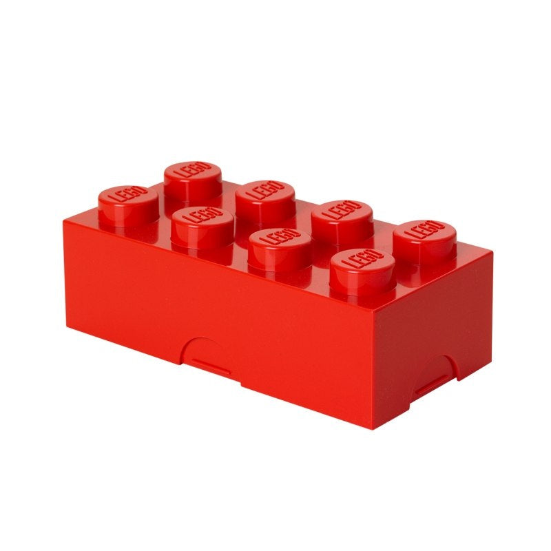 Lunchbox klocek LEGO czerwony w kształcie klasycznego klocka z wypukłym logo LEGO