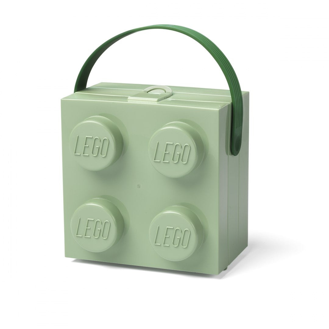 Lunchbox klocek LEGO w kolorze zielonym z uchwytem do przenoszenia od BV JACOB COMPANY