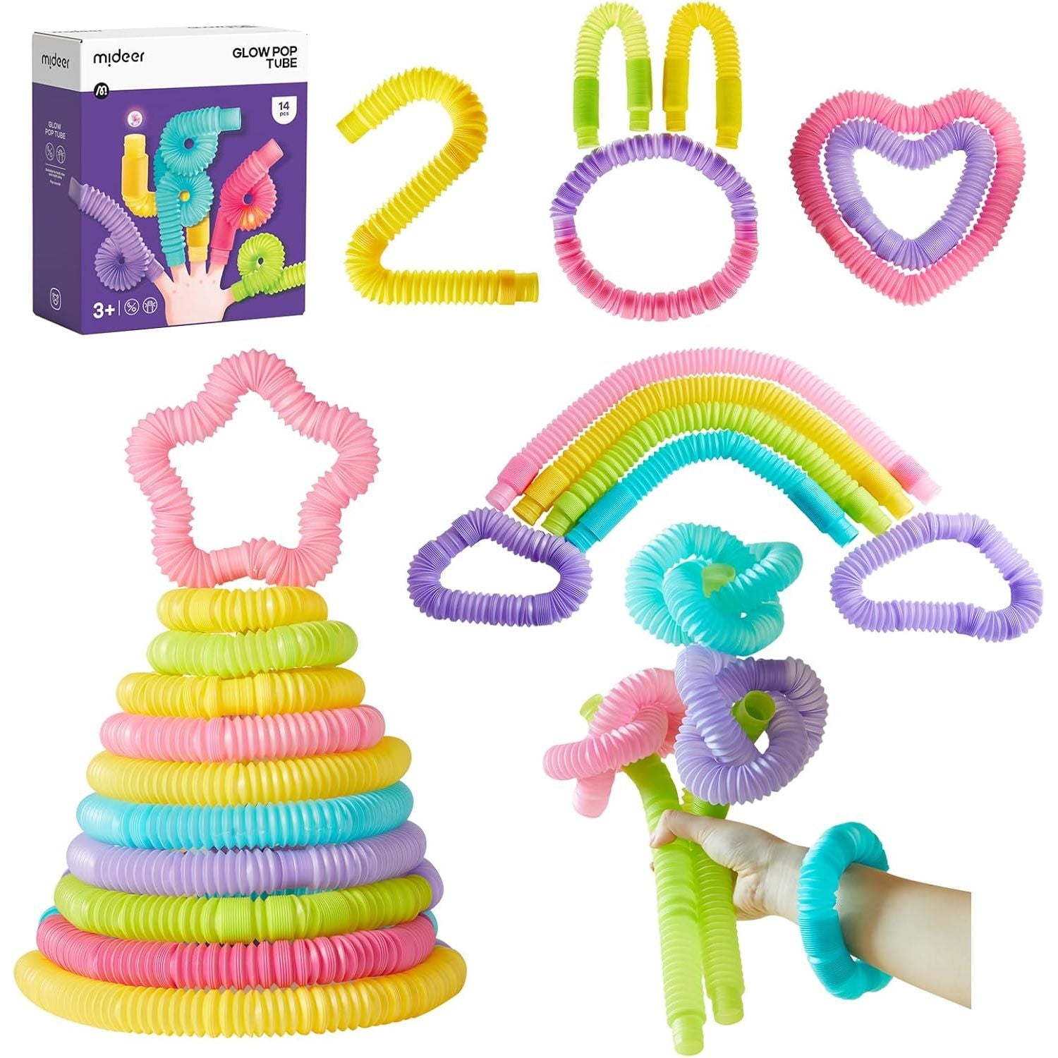 Zestaw świecących rurek dla dzieci w jasnych kolorach do zabawy i kreatywnych kształtów