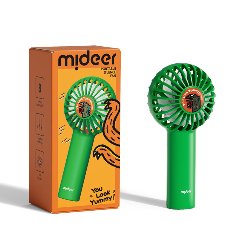 Zielony cichy wentylator przenośny Yamann z ergonomiczną rączką i kompaktowym designem