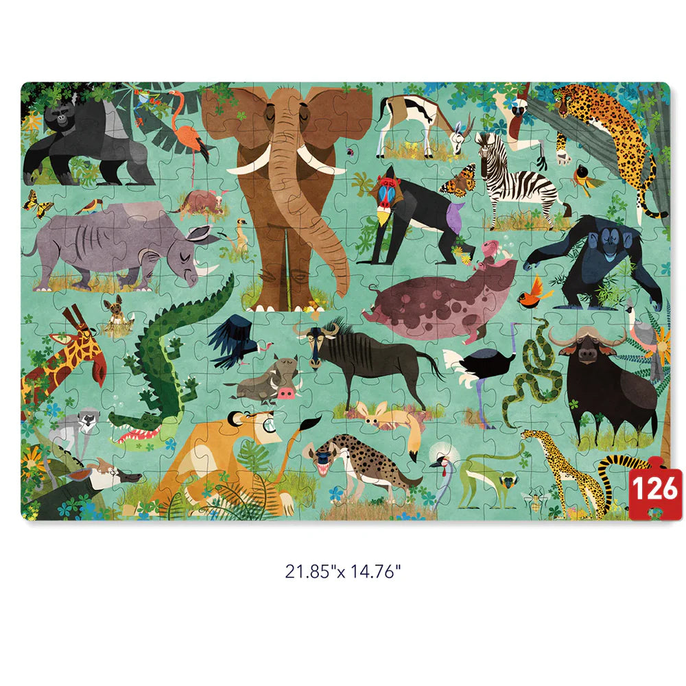 Puzzle edukacyjne zwierzęta afryki z kolorowymi ilustracjami słonia, żyrafy i innych zwierząt