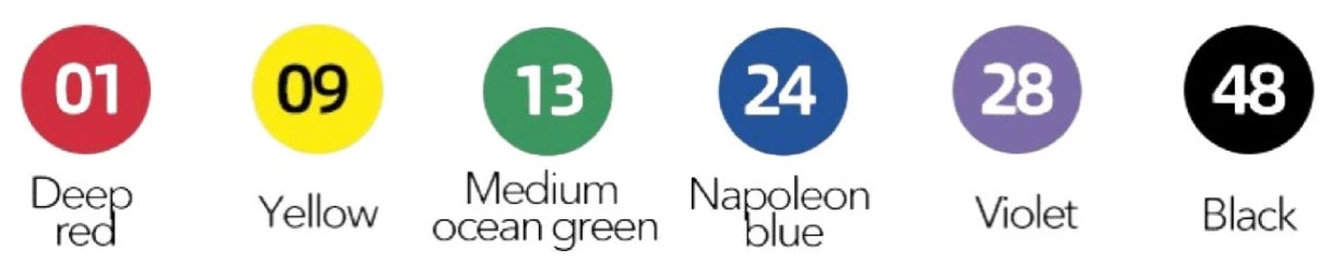 Markery akrylowe mideer 6 kolorów w odcieniach czerwieni, żółtego, zielonego, niebieskiego, fioletowego i czarnego