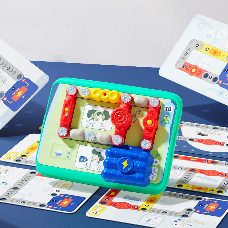 Zestaw małego inżyniera elektryka Yamann z kolorowymi elementami i kartami instrukcji